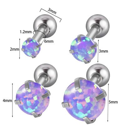 4 Piece Set Ear Cartilage Rings & Studs Retro Round 304 Stainless Steel Synthetic Opal Zircon Inlay Synthetic Opal Zircon