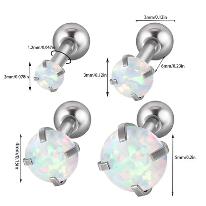 4 Piece Set Ear Cartilage Rings & Studs Retro Round 304 Stainless Steel Synthetic Opal Zircon Inlay Synthetic Opal Zircon