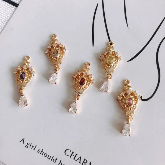 4 Pieces Copper Zircon Color Block Pendant