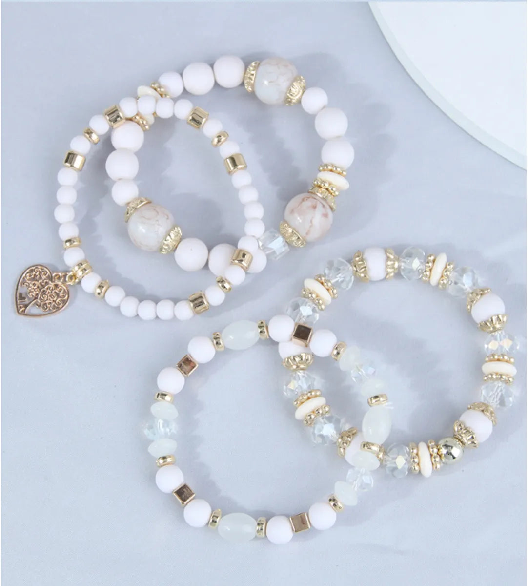 4 Pieces Fashion Heart Shape Alloy Glass Beaded Women's Bracelets