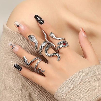 Punk Snake Alloy Inlay Rhinestones Silver Plated Women's Open Ring