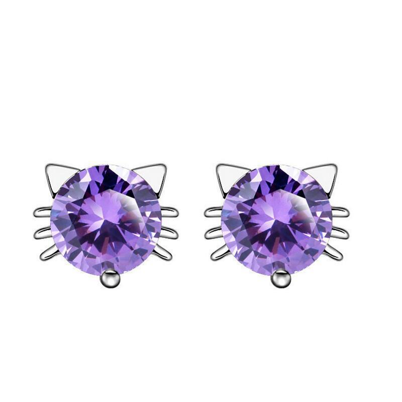 1 Pair Simple Style Cat Inlay Copper Zircon Ear Studs