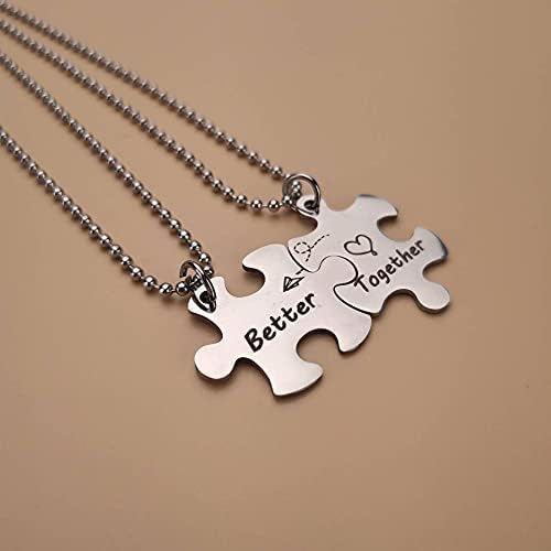 Matching Puzzle Necklace for Couples Gifts - 2 Pcs Puzzle Piece Pendant Necklaces for Boyfriend Girlfriend Husband Wife Anniversary Birthday Gifts