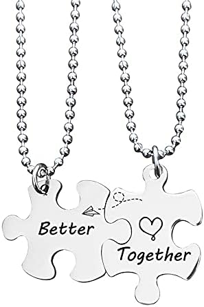 Matching Puzzle Necklace for Couples Gifts - 2 Pcs Puzzle Piece Pendant Necklaces for Boyfriend Girlfriend Husband Wife Anniversary Birthday Gifts