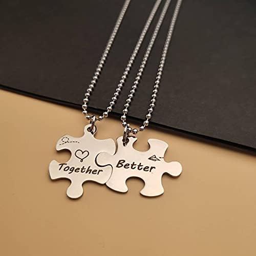 Matching Puzzle Necklace for Couples Gifts - 2 Pcs Puzzle Piece Pendant Necklaces for Boyfriend Girlfriend Husband Wife Anniversary Birthday Gifts