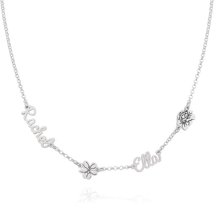 Personalized Blooming Birth Flower Multi Family Name Necklace with Birthstones or Diamonds