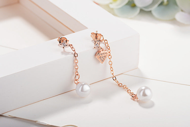 1 Pair Elegant Simple Style Geometric Asymmetrical Plating Inlay Copper Zircon Drop Earrings