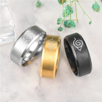 Anime Peripheral Naruto Ring Stainless Steel Men's Lettering Ring