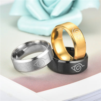 Anime Peripheral Naruto Ring Stainless Steel Men's Lettering Ring