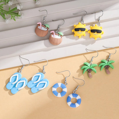 5 Pairs Cartoon Style Funny Sweet Cartoon Plating Resin Silver Plated Drop Earrings