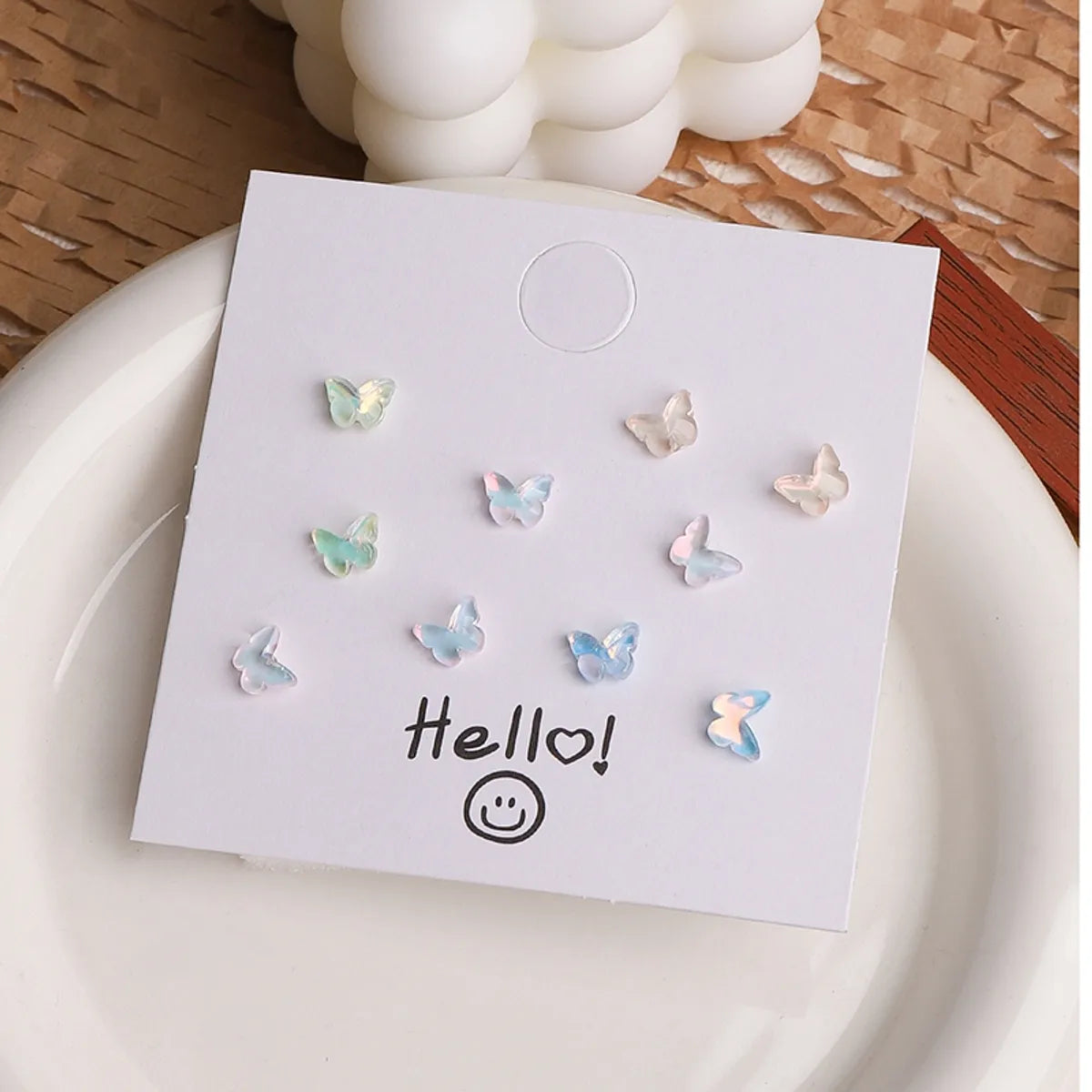 5 Pairs Casual Cute Star Heart Shape Butterfly Inlay Sterling Silver Glass Ear Studs