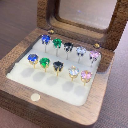 5 Pairs Elegant Cute Pastoral Geometric Inlay Copper Zircon 14K Gold Plated Ear Studs