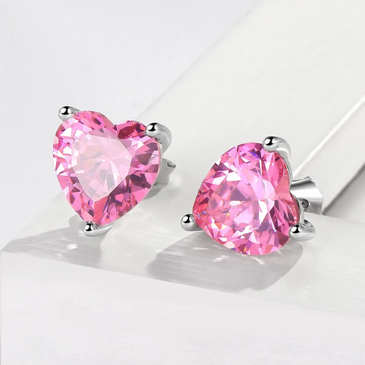 5 Pairs Elegant Simple Style Solid Color Heart Copper Zircon White Gold Plated Ear Studs