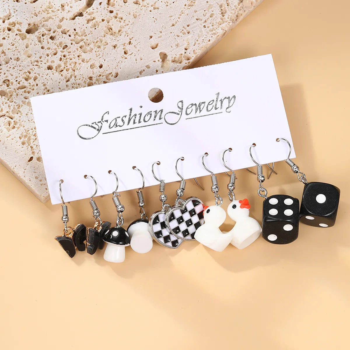 5 Pairs Retro Punk Heart Shape Butterfly Dice Alloy Drop Earrings