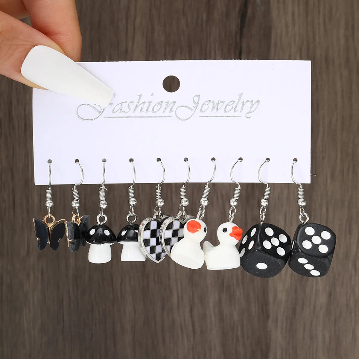 5 Pairs Retro Punk Heart Shape Butterfly Dice Alloy Drop Earrings