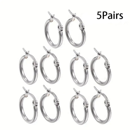 5 Pairs Simple Style Circle Stainless Steel Earrings