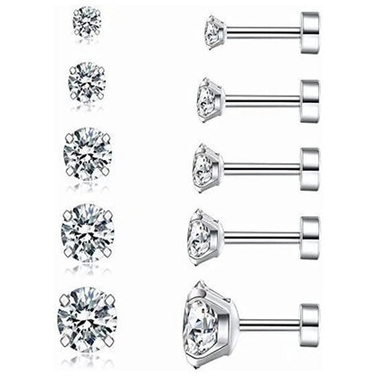 5 Pairs Simple Style Round Plating Stainless Steel Zircon Ear Studs