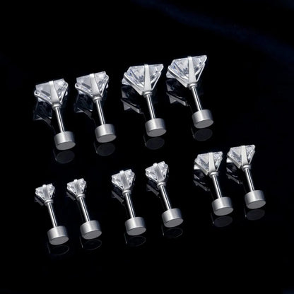 5 Pairs Simple Style Square Plating Stainless Steel Zircon Ear Studs