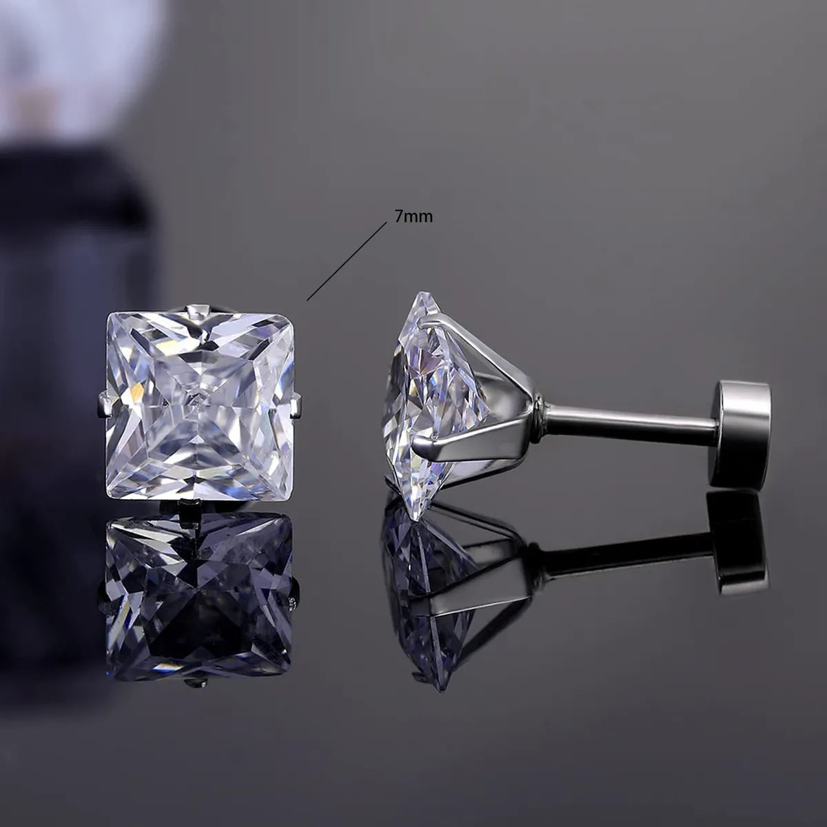 5 Pairs Simple Style Square Plating Stainless Steel Zircon Ear Studs