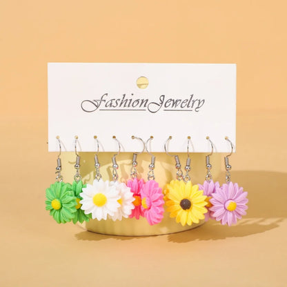 5 Pairs Streetwear Chrysanthemum Resin Drop Earrings