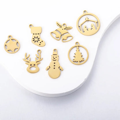 5 PCS/Package 13*16mm 14*19mm 304 Stainless Steel Christmas Tree Snowman Snowflake Pendant