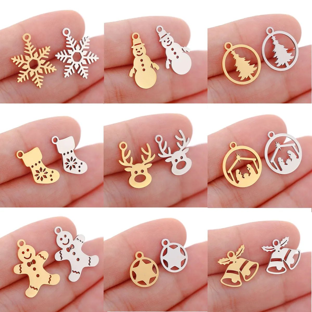 5 PCS/Package 13*16mm 14*19mm 304 Stainless Steel Christmas Tree Snowman Snowflake Pendant