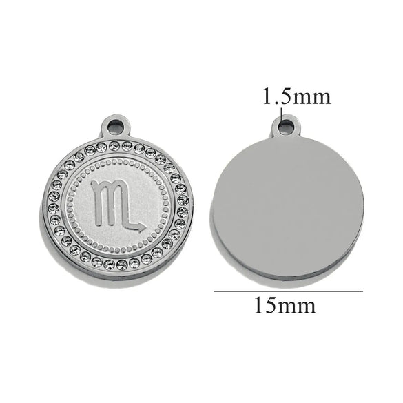 5 PCS/Package 15mm Hole 1~1.9mm 304 Stainless Steel Zircon 18K Gold Plated Constellation Pendant