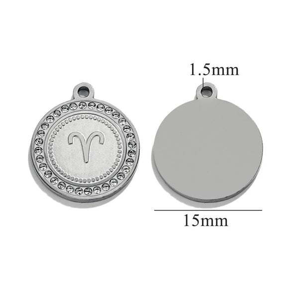 5 PCS/Package 15mm Hole 1~1.9mm 304 Stainless Steel Zircon 18K Gold Plated Constellation Pendant