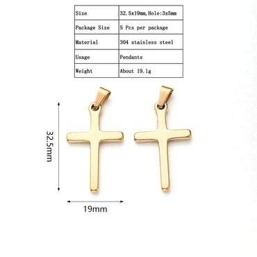 5 PCS/Package 19x13mm 32.5x19mm 32x19.5mm 2.5x6mm 3x5mm 3x6.5mm 304 Stainless Steel Gold Plated Faith Cross Polished Pendant