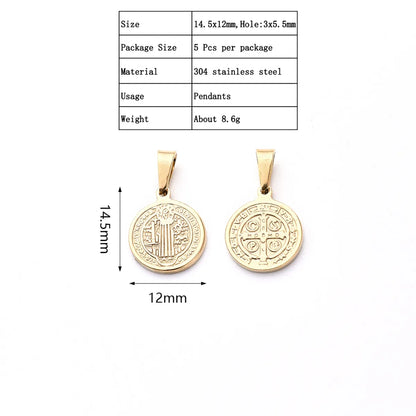 5 PCS/Package 23.5x20mm 31x28.5mm 39x36mm 3x6mm 4.5x6mm 4x7mm 304 Stainless Steel Gold Plated Faith Cross Round Polished Pendant