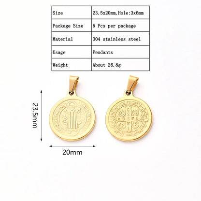 5 PCS/Package 23.5x20mm 31x28.5mm 39x36mm 3x6mm 4.5x6mm 4x7mm 304 Stainless Steel Gold Plated Faith Cross Round Polished Pendant