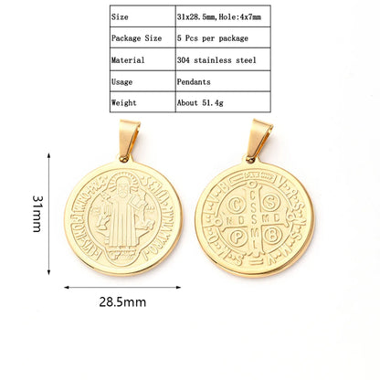 5 PCS/Package 23.5x20mm 31x28.5mm 39x36mm 3x6mm 4.5x6mm 4x7mm 304 Stainless Steel Gold Plated Faith Cross Round Polished Pendant