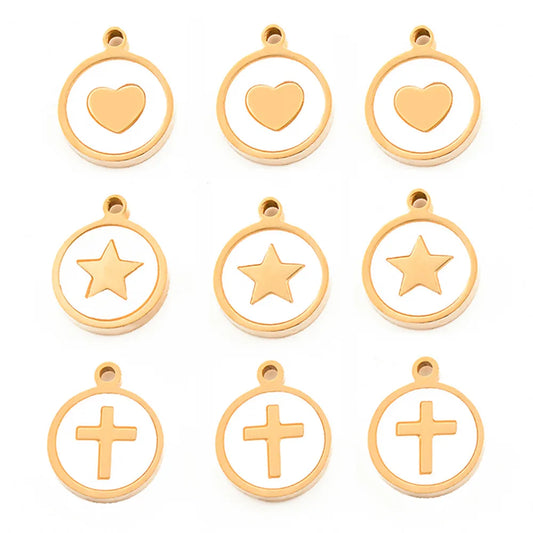 5 Pcs/Package Simple Style Cross Star Heart Shape Stainless Steel Plating Inlay Pendant Jewelry Accessories