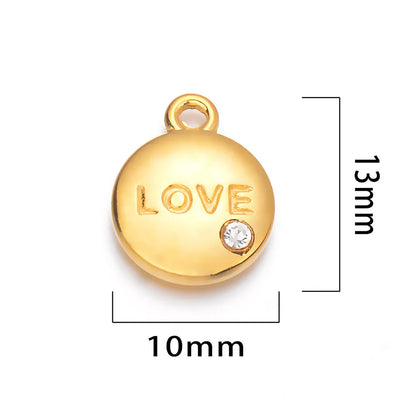 5 Pcs/Package Simple Style Love Round Stainless Steel Plating Inlay Pendant Jewelry Accessories