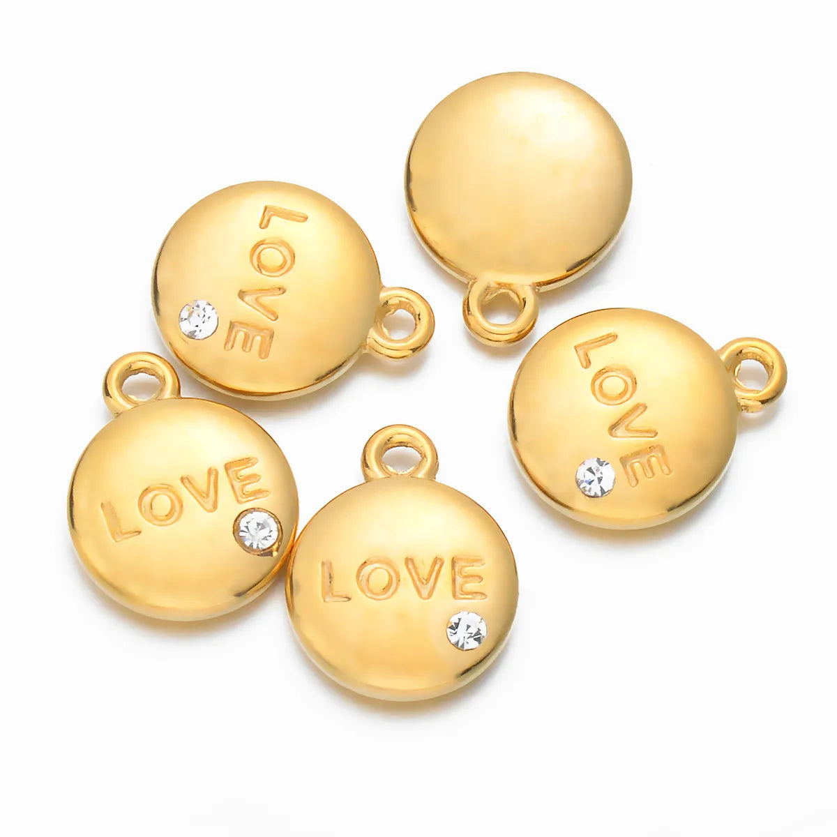 5 Pcs/Package Simple Style Love Round Stainless Steel Plating Inlay Pendant Jewelry Accessories