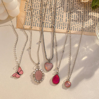 5 Piece Set Casual Water Droplets Heart Shape Butterfly Alloy Plating Inlay Artificial Gemstones Artificial Rhinestones Artificial Pearls Gold Plated Silver Plated Women's Pendant Necklace