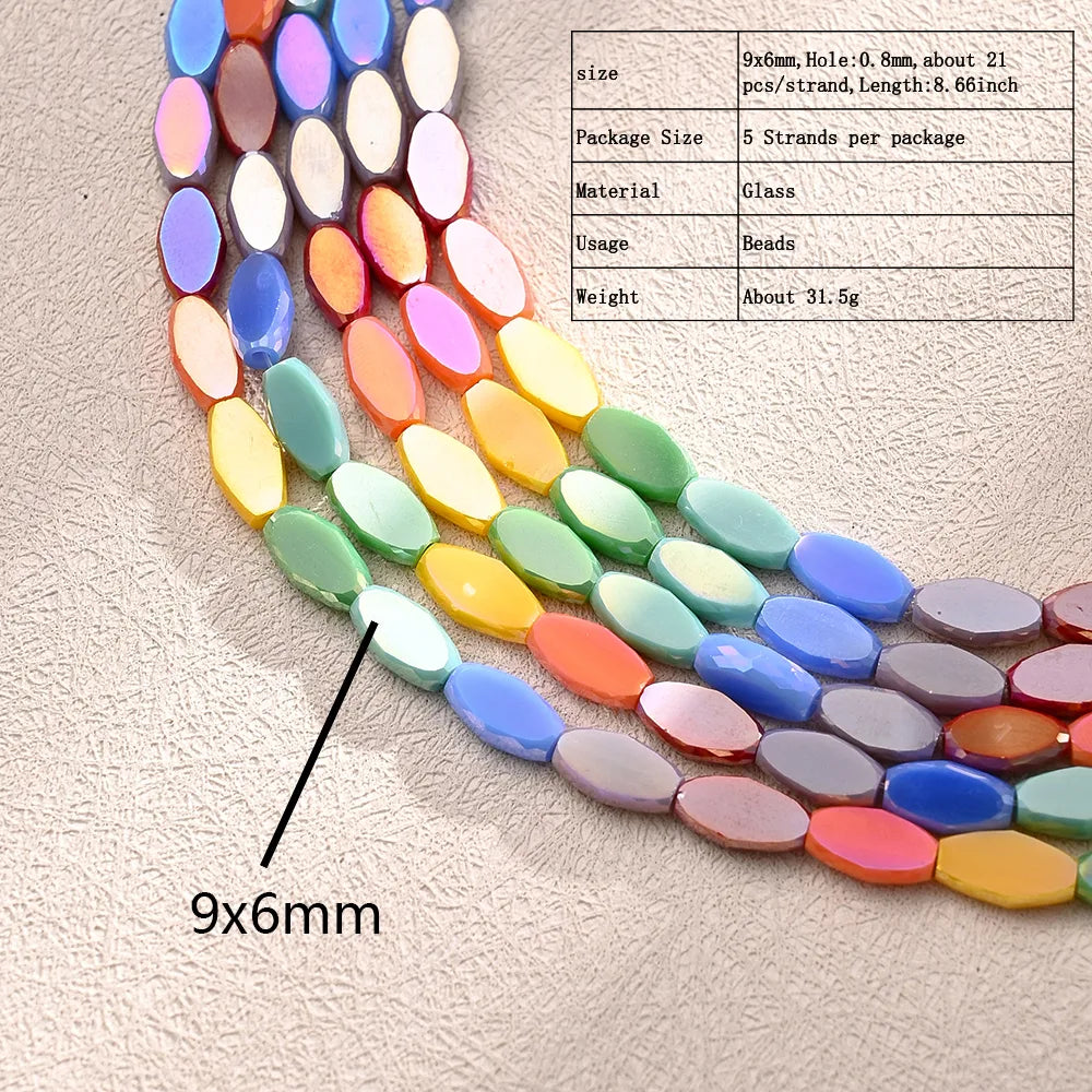 5 Strands/Package 9x6mm Hole Under 1mm Glass Electroplate Glass Beads Colorful Simple Candy Beads