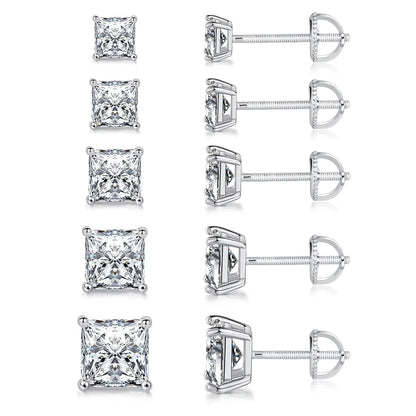 5 Pieces Set Simple Style Geometric Inlay Copper Zircon 18K Gold Plated Ear Studs