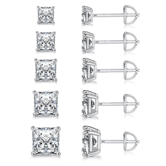 5 Pieces Set Simple Style Geometric Inlay Copper Zircon 18K Gold Plated Ear Studs