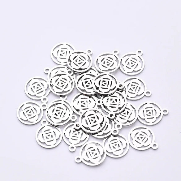 50 PCS/Package 12 * 15mm Hole 1~1.9mm 304 Stainless Steel Gold Plated Geometric Circle Flower Polished Pendant