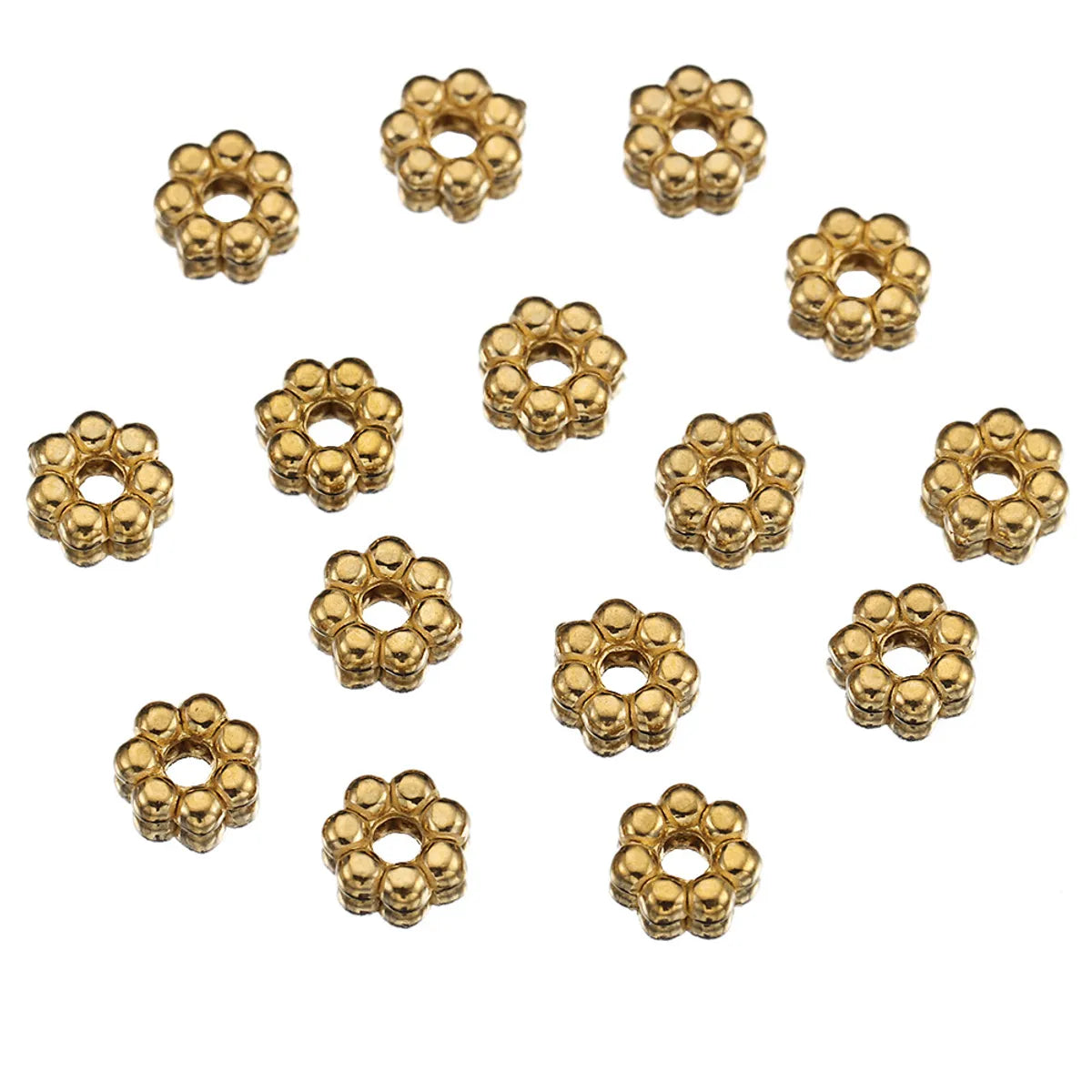 50 PCS/Package Diameter 4mm Diameter 5mm Diameter 6 Mm Hole 1~1.9mm Hole 2~2.9mm 304 Stainless Steel 18K Gold Plated Flower Polished Spacer Bars