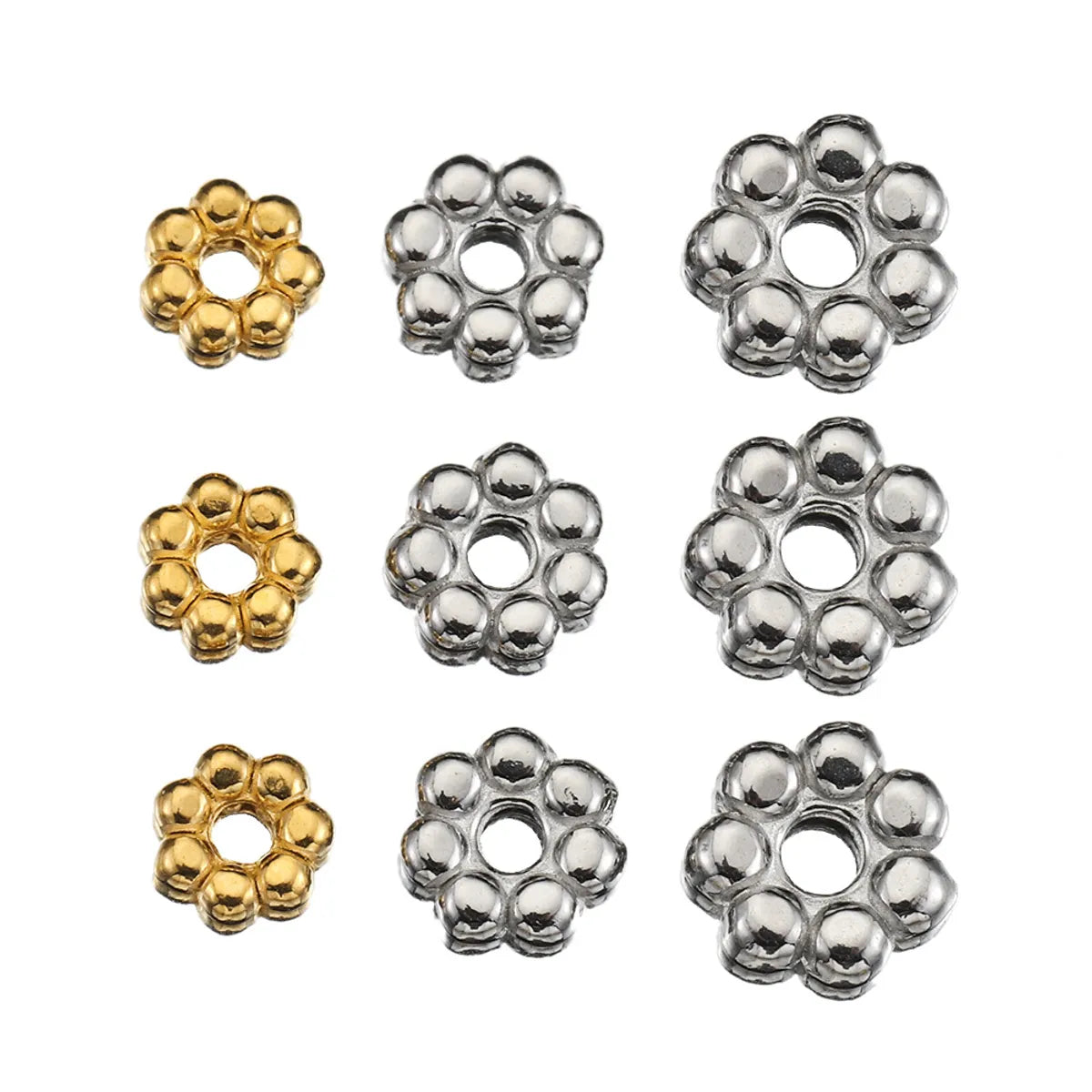 50 PCS/Package Diameter 4mm Diameter 5mm Diameter 6 Mm Hole 1~1.9mm Hole 2~2.9mm 304 Stainless Steel 18K Gold Plated Flower Polished Spacer Bars