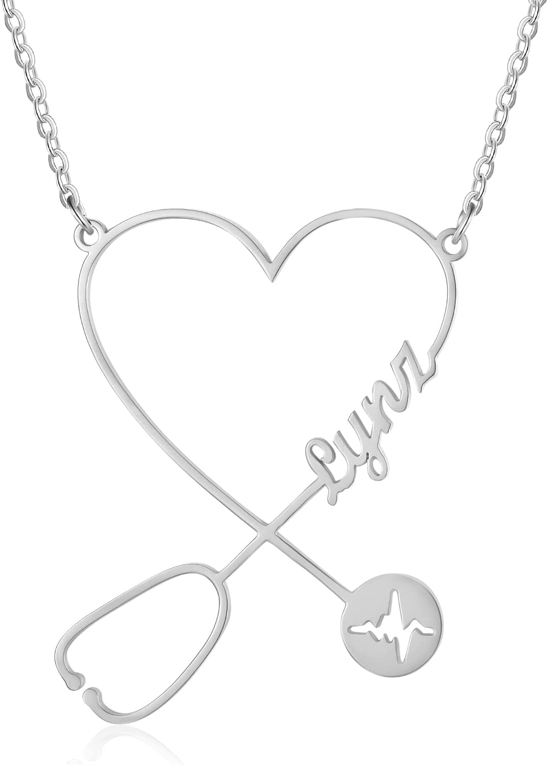 Best Friend Gift - Personalized Stethoscope Name Necklace - Nurse Gift -Stethoscope Necklace Sterling Silver