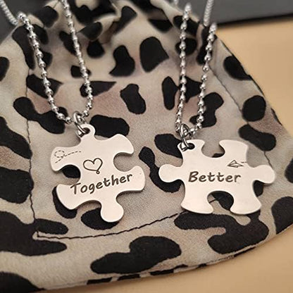 Matching Puzzle Necklace for Couples Gifts - 2 Pcs Puzzle Piece Pendant Necklaces for Boyfriend Girlfriend Husband Wife Anniversary Birthday Gifts