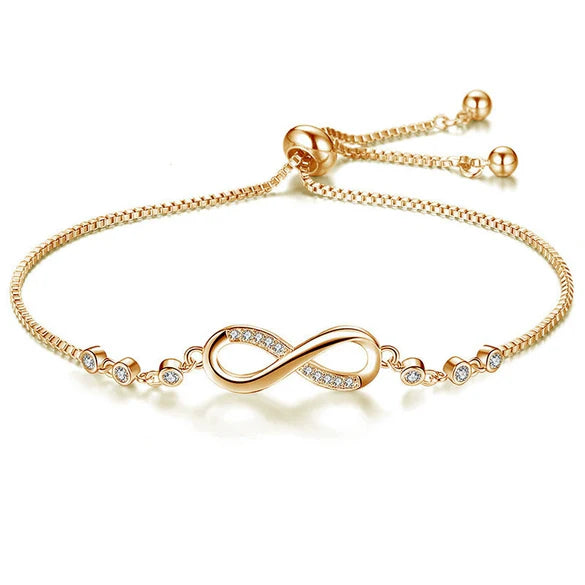 Wholesale Stainless Steel Microset Zircon Infinite 8Shaped Heart Bracelet With Letter Number And Word Patterns For Women Real Gold Plated