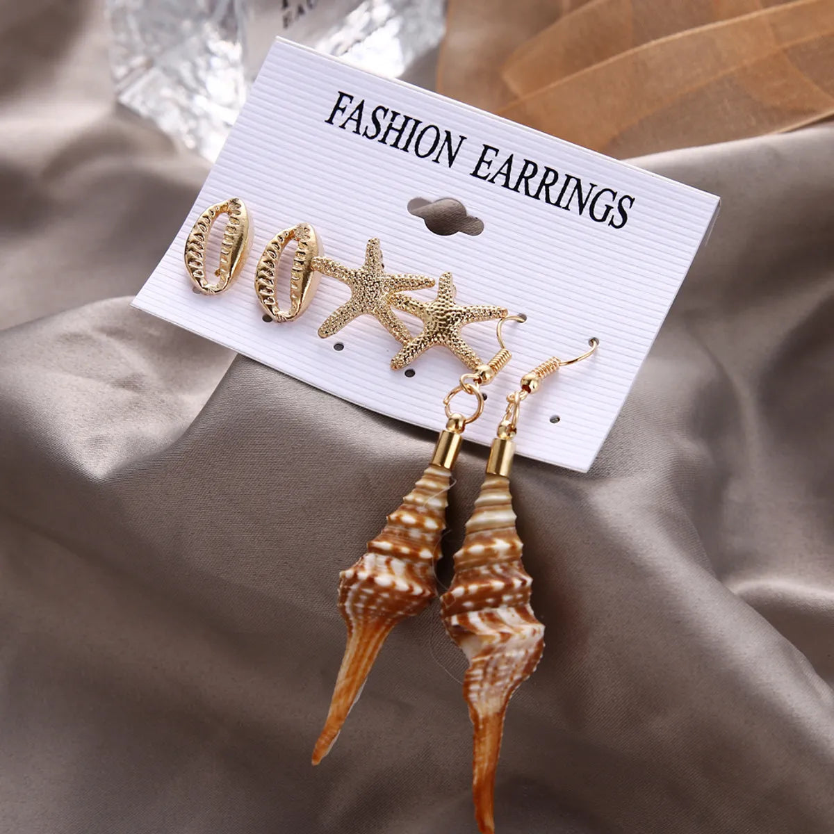 6 Pairs Beach Geometric Alloy Plating Artificial Pearls Shell Women's Earrings