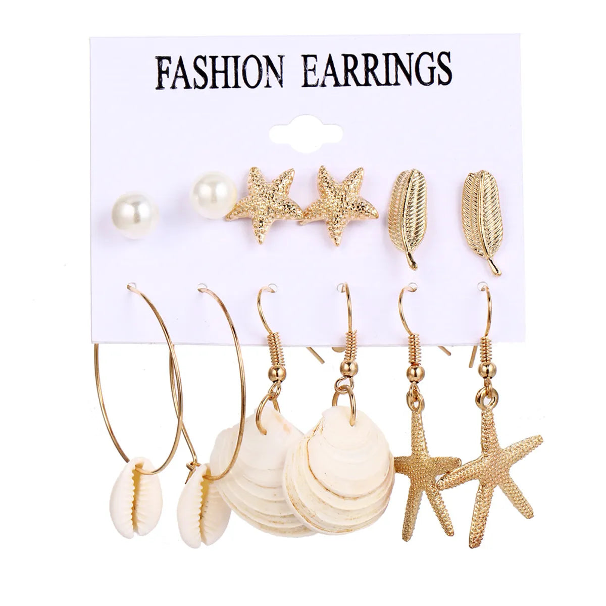 6 Pairs Beach Geometric Alloy Plating Artificial Pearls Shell Women's Earrings