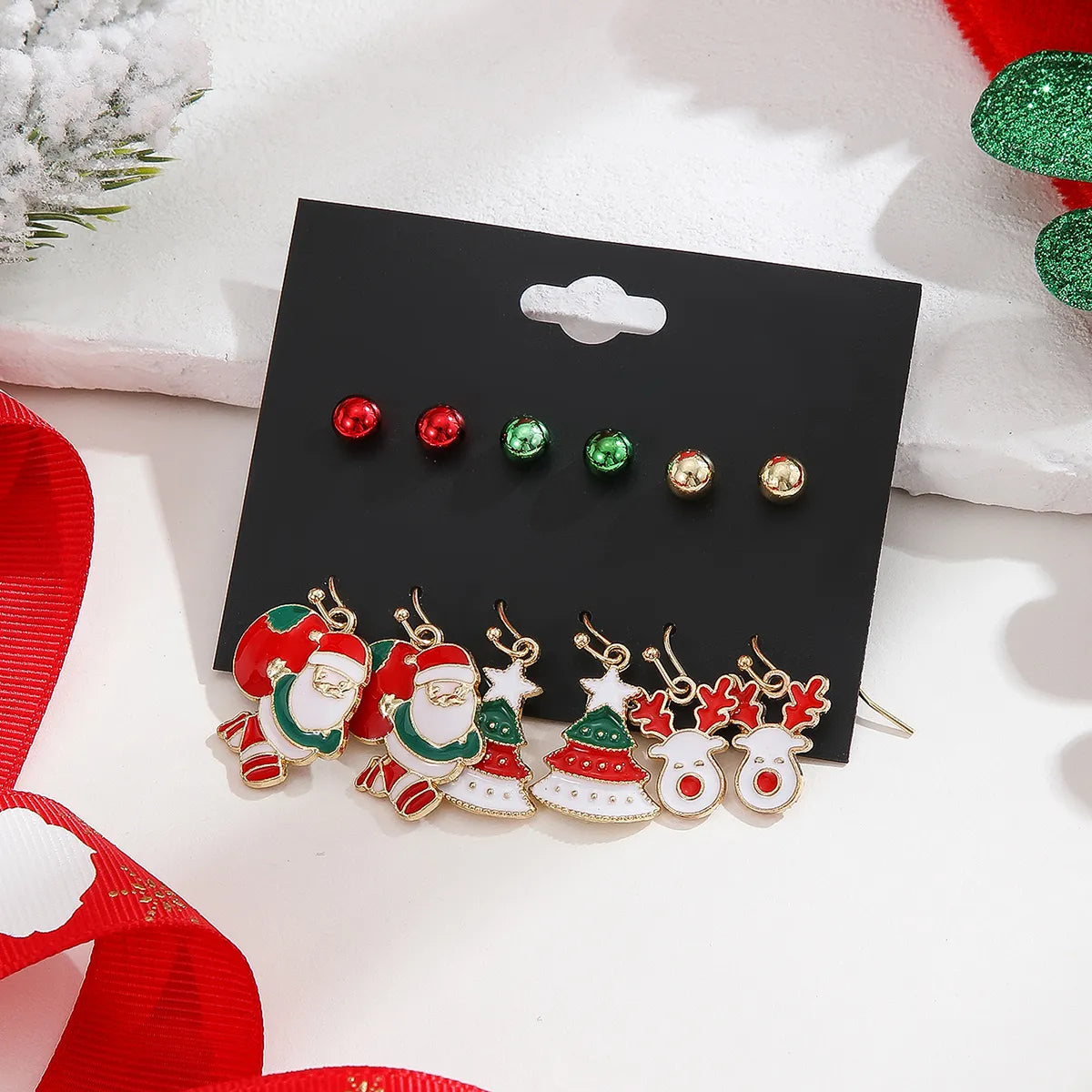 6 Pairs Christmas Santa Claus Plating Alloy Gold Plated Drop Earrings