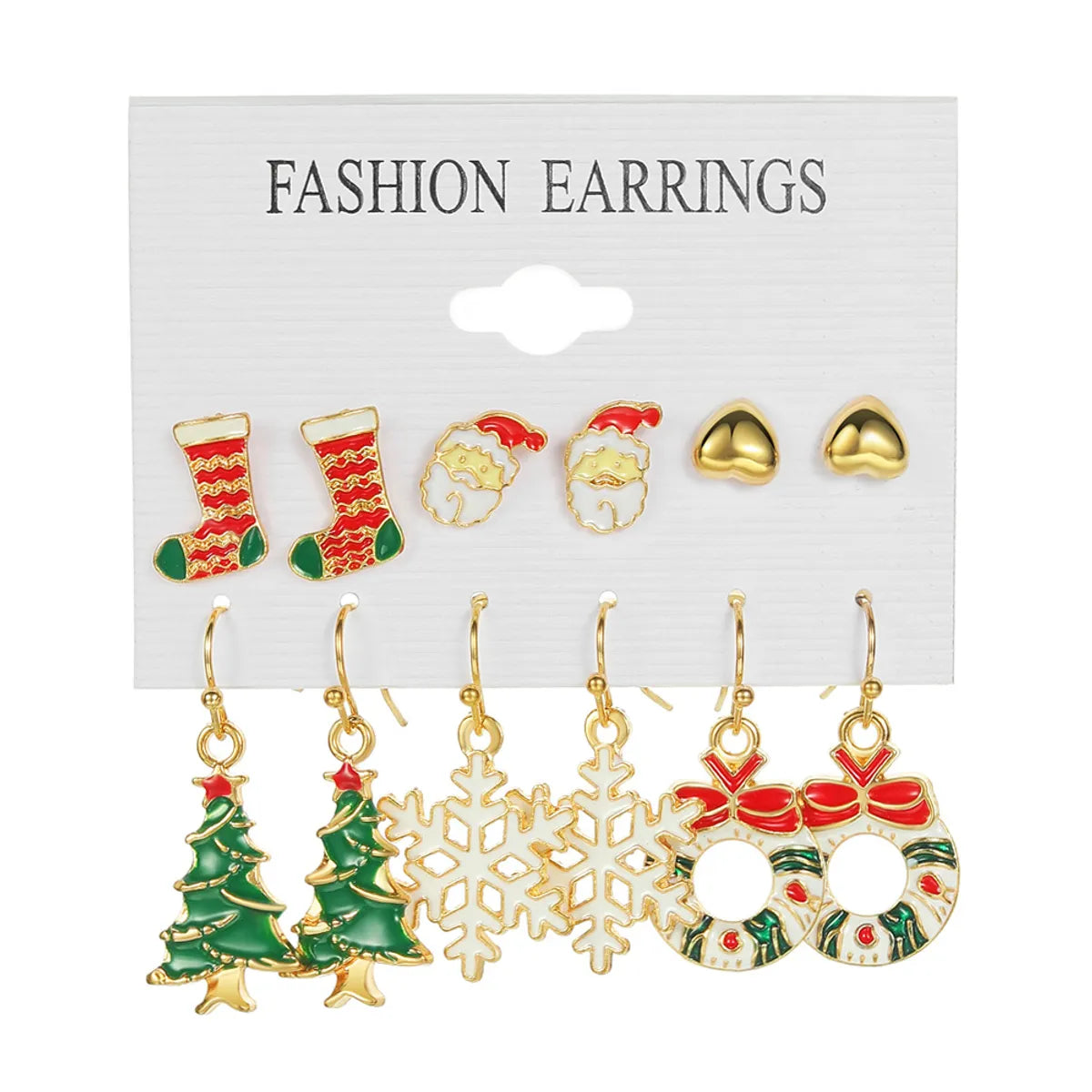 6 Pairs Ethnic Style Cartoon Character Christmas Tree Enamel Alloy Earrings