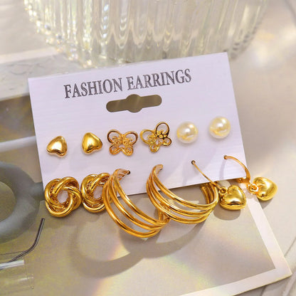 6 Pairs Retro Luxurious Classic Style Animal Heart Shape Butterfly Plating Inlay Alloy Artificial Pearls Gold Plated Silver Plated Drop Earrings Ear Studs